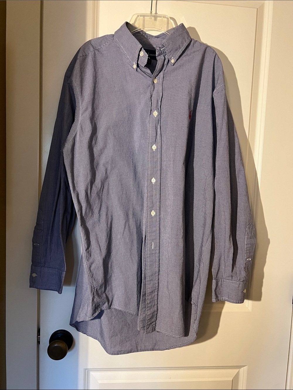 RALPH LAUREN Mens Button Up Yarmouth Blue Checked Long Sleeve Blue 16.5 32/33